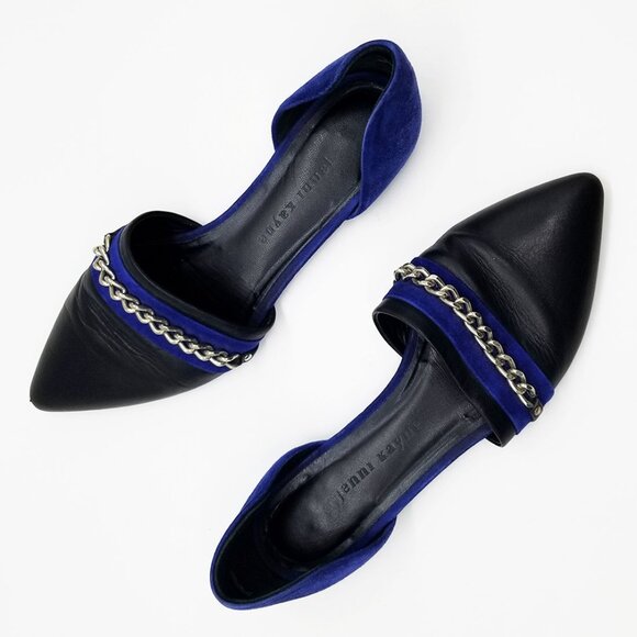 Jenni Kayne Chain D’Orsay Flats Slip On Black/Ink Royal Cobalt Blue Size 37 $595 - Picture 13 of 16